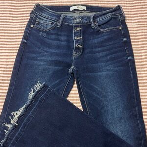 KanCan Women's Distressed Dark Blue Flare Jeans